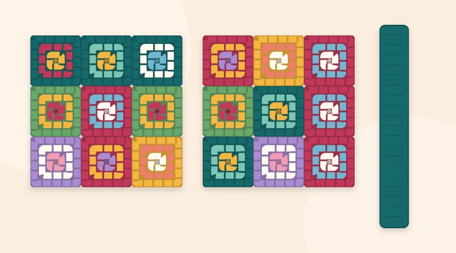 Layout diagram of two panels, each made of three rows of three granny squares, with a long narrow strap beside them
