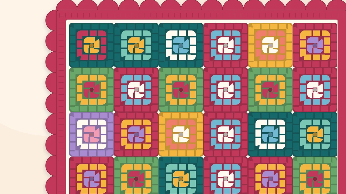 The corner of a granny square blanket finished with a neat border in a contrasting color